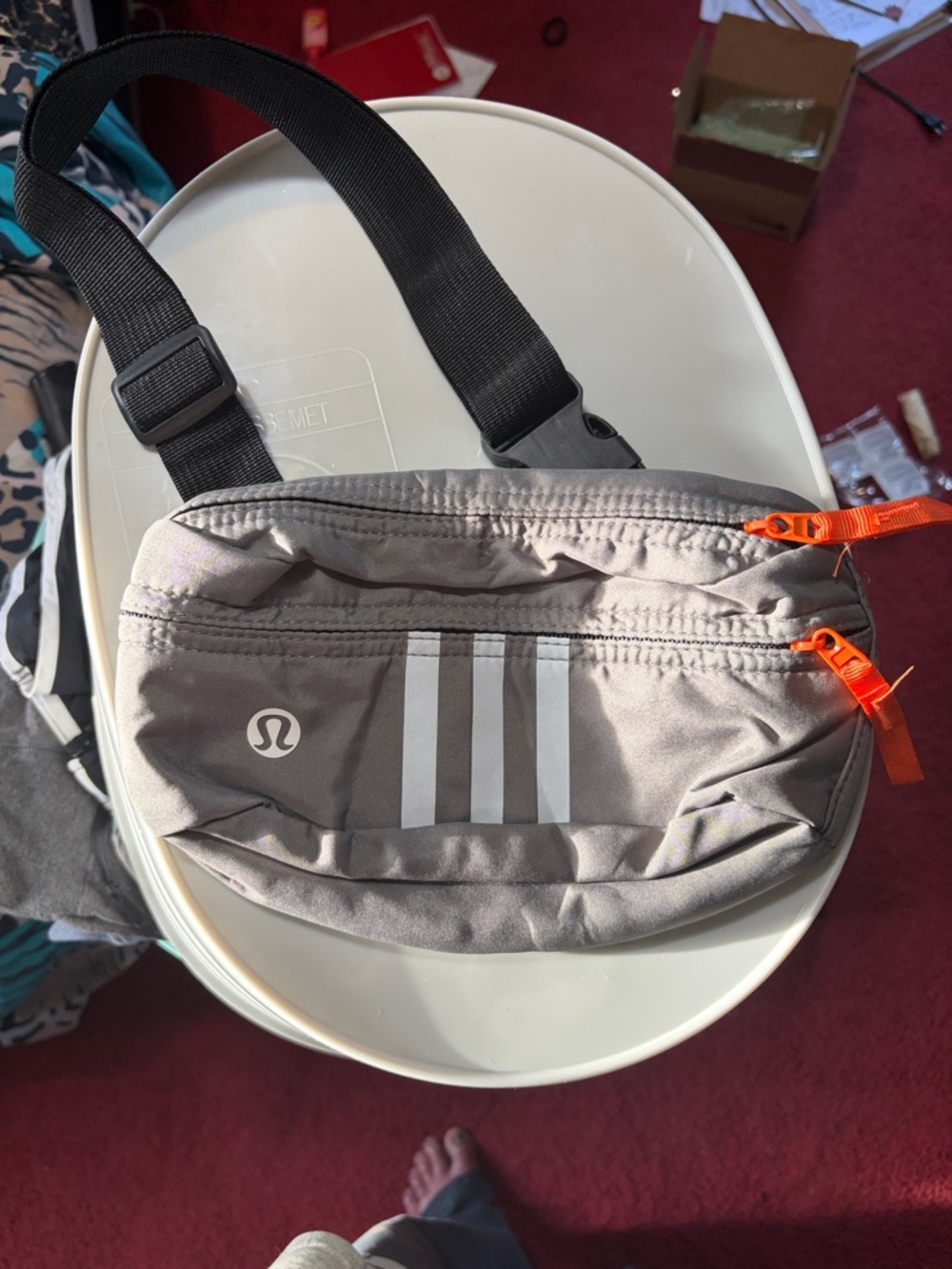 lululemon athletica Lt. Gray Waist Bag w/ Orange Zippers.  NWT- Unisex-